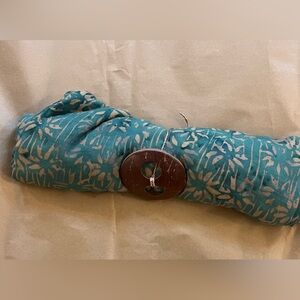 Teal and Beige Patterned Sarong with Coconut Shell Sarong Clip